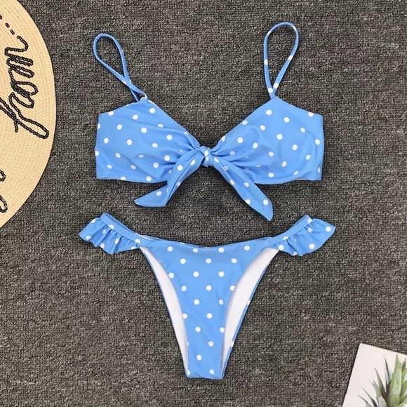 New POLKA DOTS KNOTTED BANDEAU BIKINI SET - Picture 5 of 8